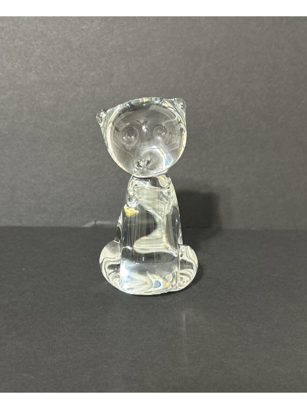 Vintage Clear Blown Glass Sitting Kitty Cat Figurine Paperweight Unique Shape